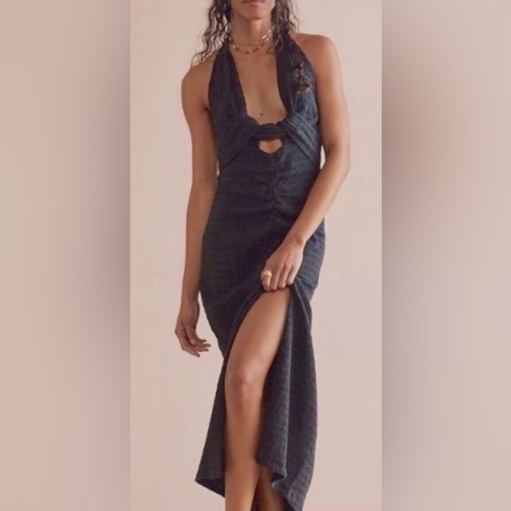 Free People Nya Maxi Dress Endless Summer Textured Billowy Halter in Black